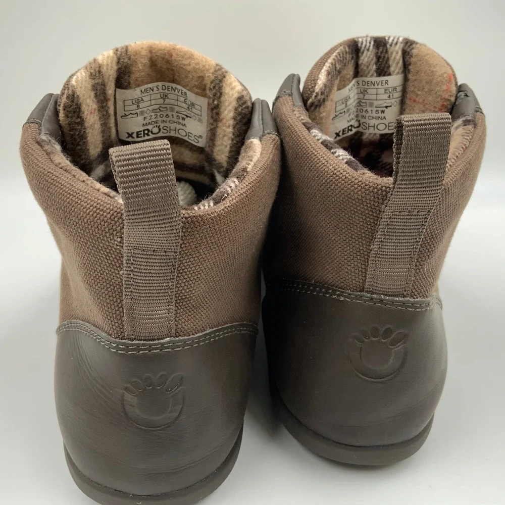 Xero Shoes Denver Mens 8 Brown Canvas Minimalist Barefoot Winter Boots F220615W
